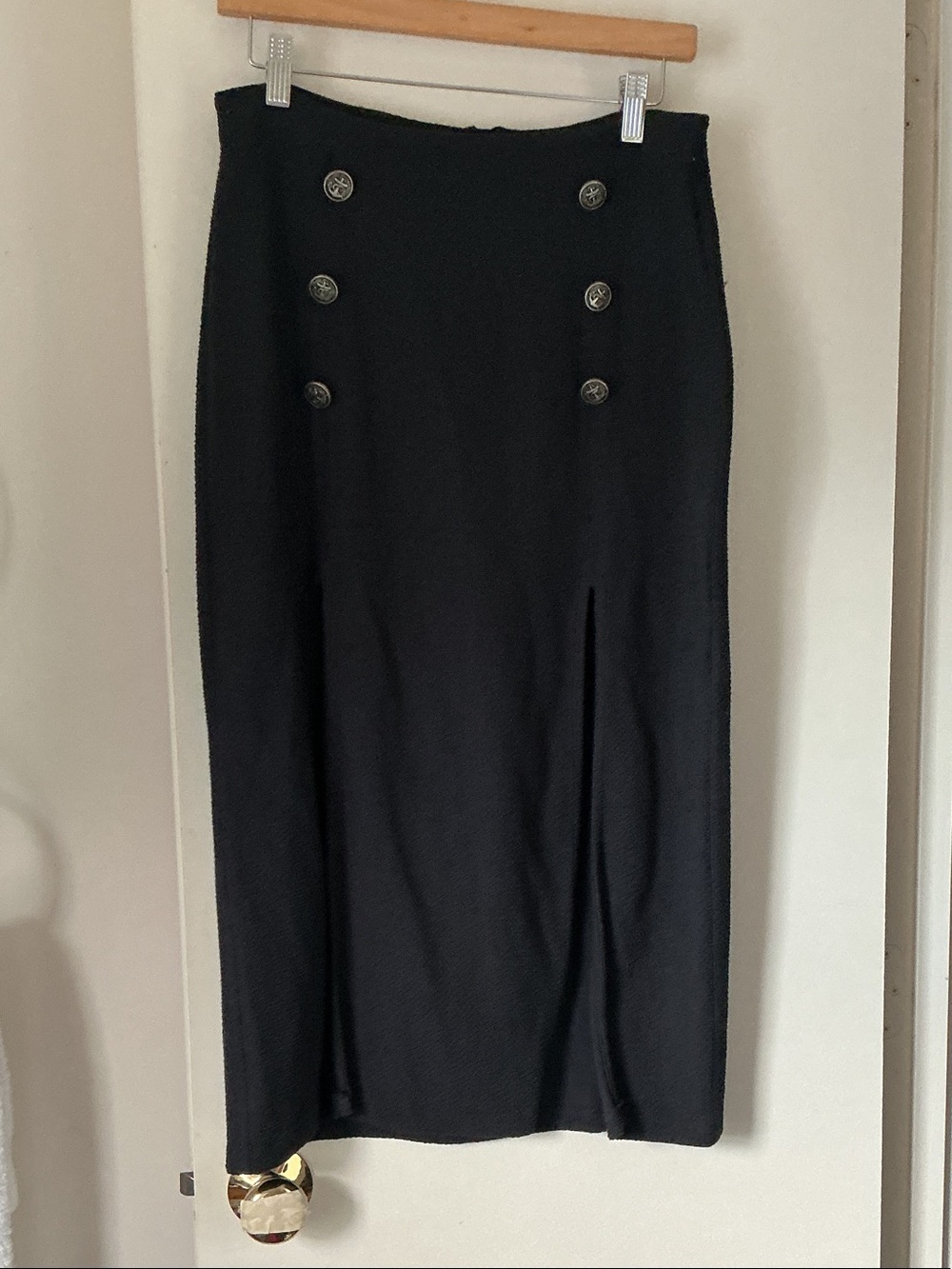 MAEVE BY ANTHROPOLOGIE Black Double-Button Midi Skirt